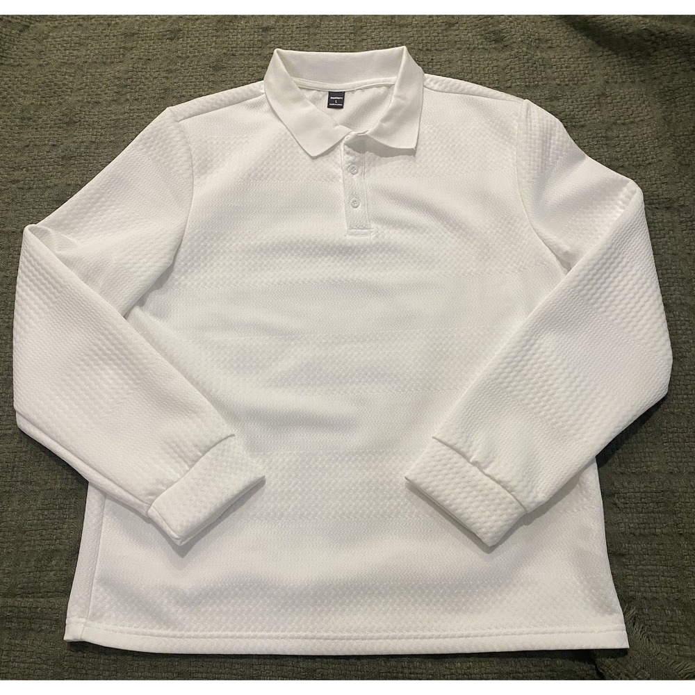 Manfinity White Textured Cable Knit Pattern Long Sleeve Shirt. Men's Large